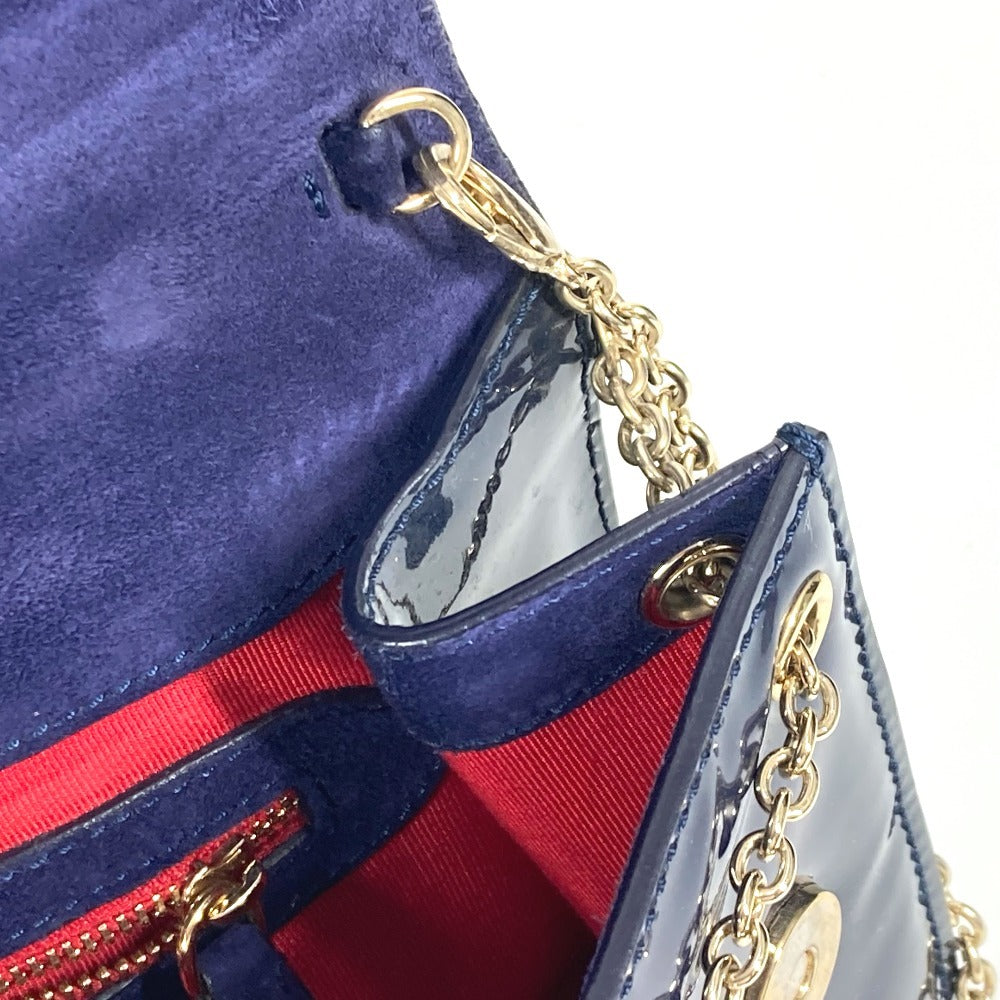 Christian Louboutin Shoulder Bag Patent leather Navy Chain bag, 2WAY bag, clutch bag, flap logo riviera
