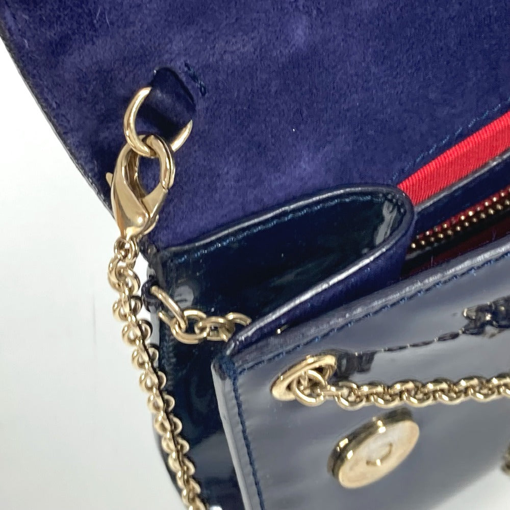 Christian Louboutin Shoulder Bag Patent leather Navy Chain bag, 2WAY bag, clutch bag, flap logo riviera