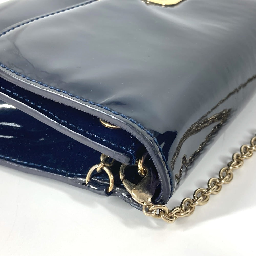 Christian Louboutin Shoulder Bag Patent leather Navy Chain bag, 2WAY bag, clutch bag, flap logo riviera