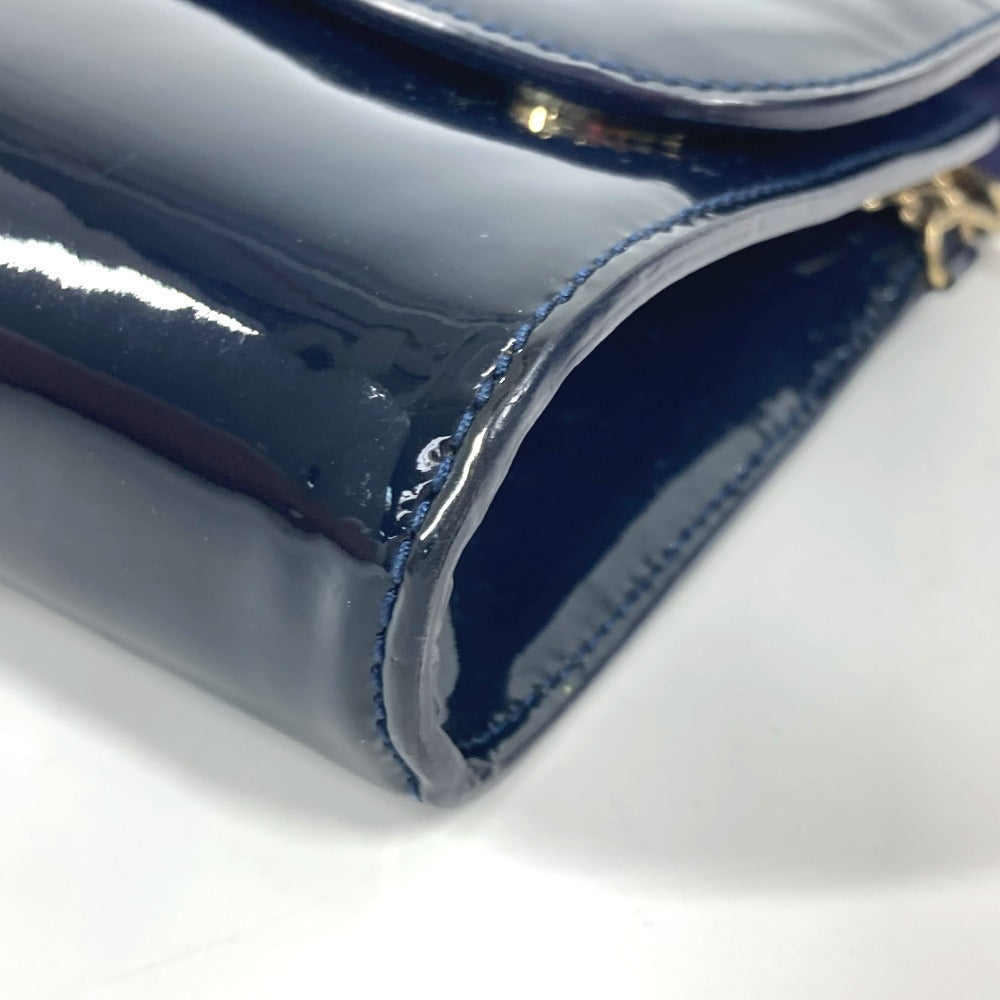 Christian Louboutin Shoulder Bag Patent leather Navy Chain bag, 2WAY bag, clutch bag, flap logo riviera