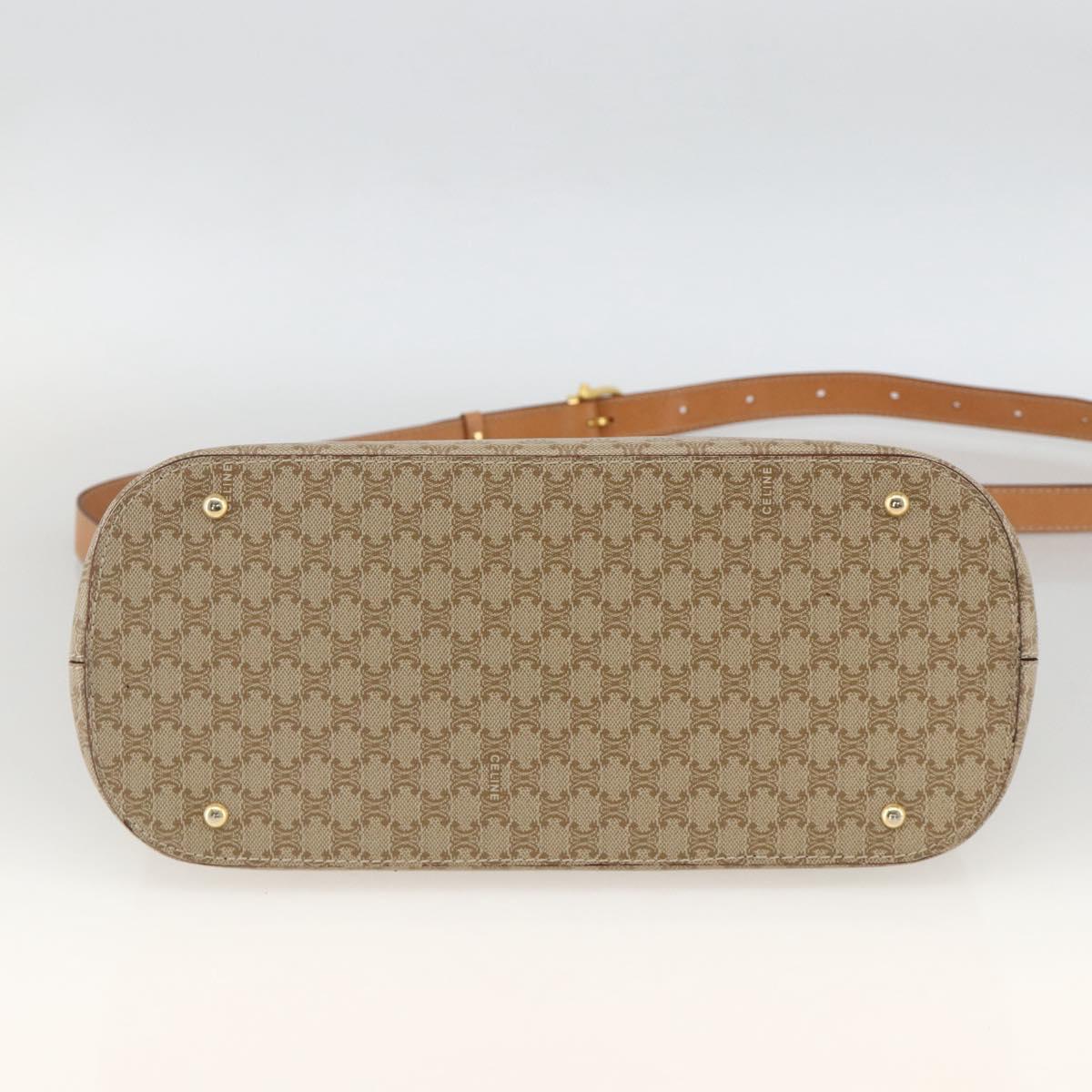 CELINE Two Way Macadam Canvas HandBag Beige Gold