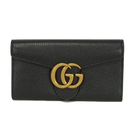 GUCCI Long Wallet Purse 779776 A7M0T 1000 Calf leather (embossed) black Double G GG Marmont Continental Wallet