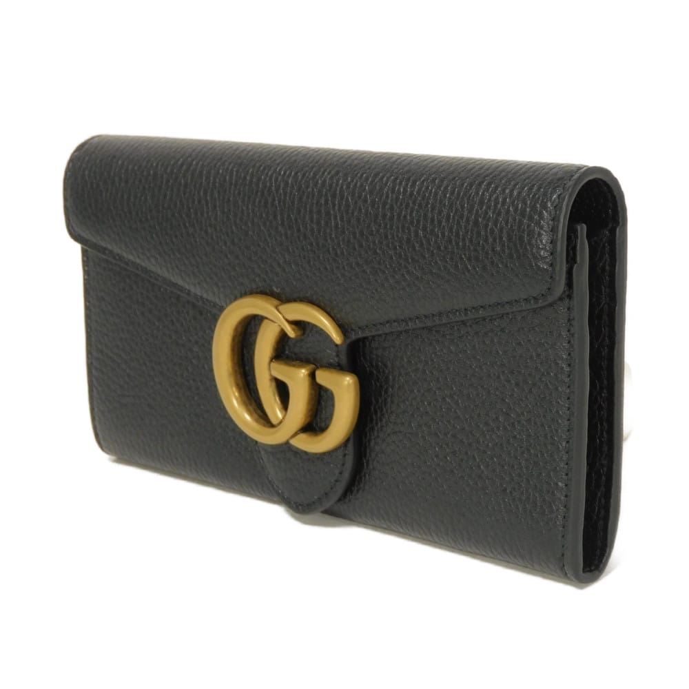 GUCCI Long Wallet Purse 779776 A7M0T 1000 Calf leather (embossed) black Double G GG Marmont Continental Wallet