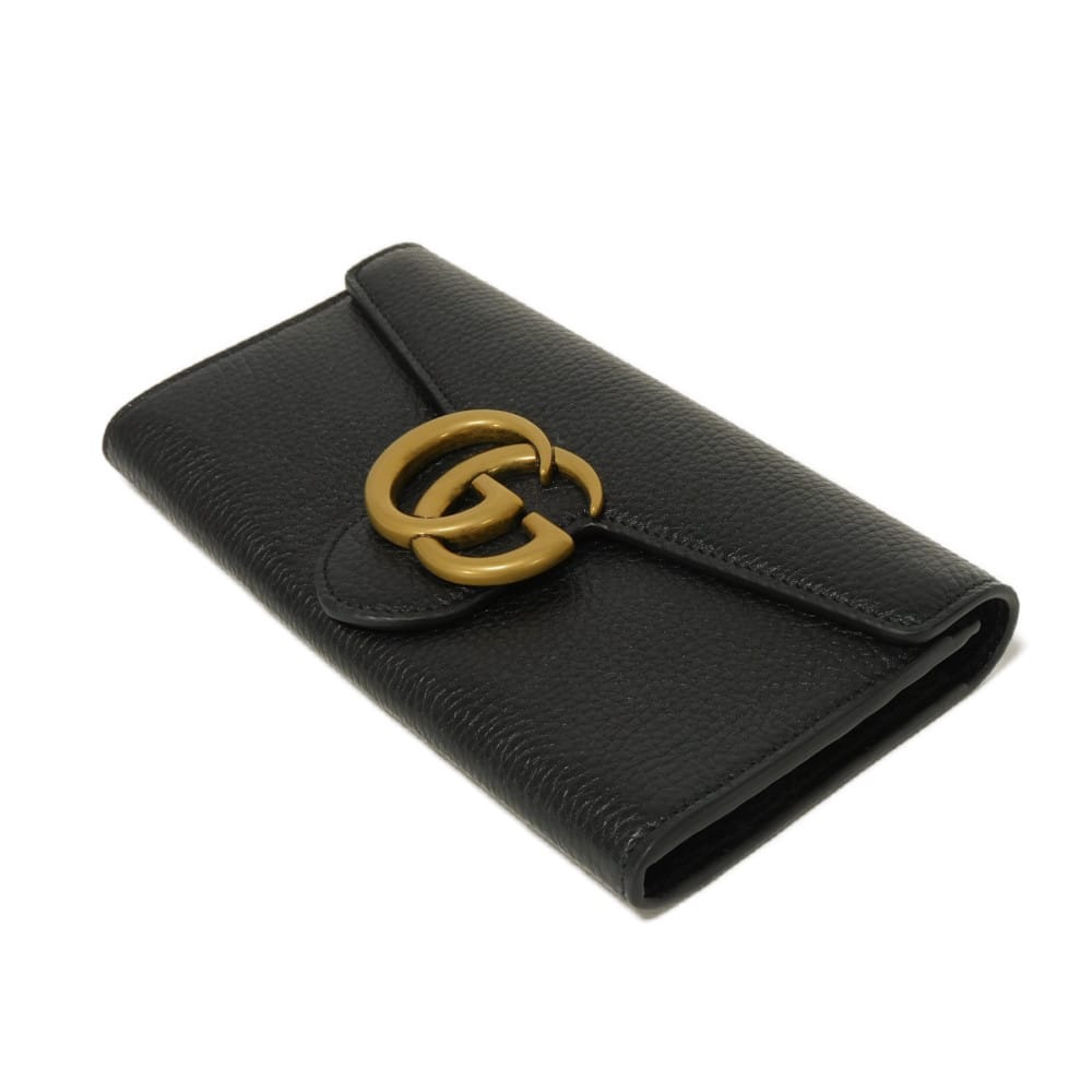 GUCCI Long Wallet Purse 779776 A7M0T 1000 Calf leather (embossed) black Double G GG Marmont Continental Wallet