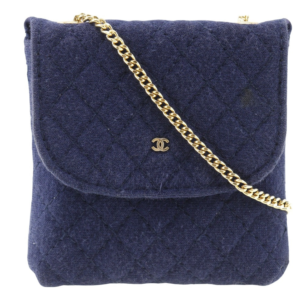 CHANEL Pouch cotton Navy Chain pochette
