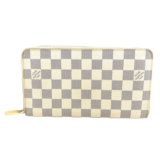 LOUIS VUITTON Long Wallet Purse N60012 Damier canvas white Zip Around long wallet Damier Azur Zippy Organizer unisex(Unisex) Used Authentic