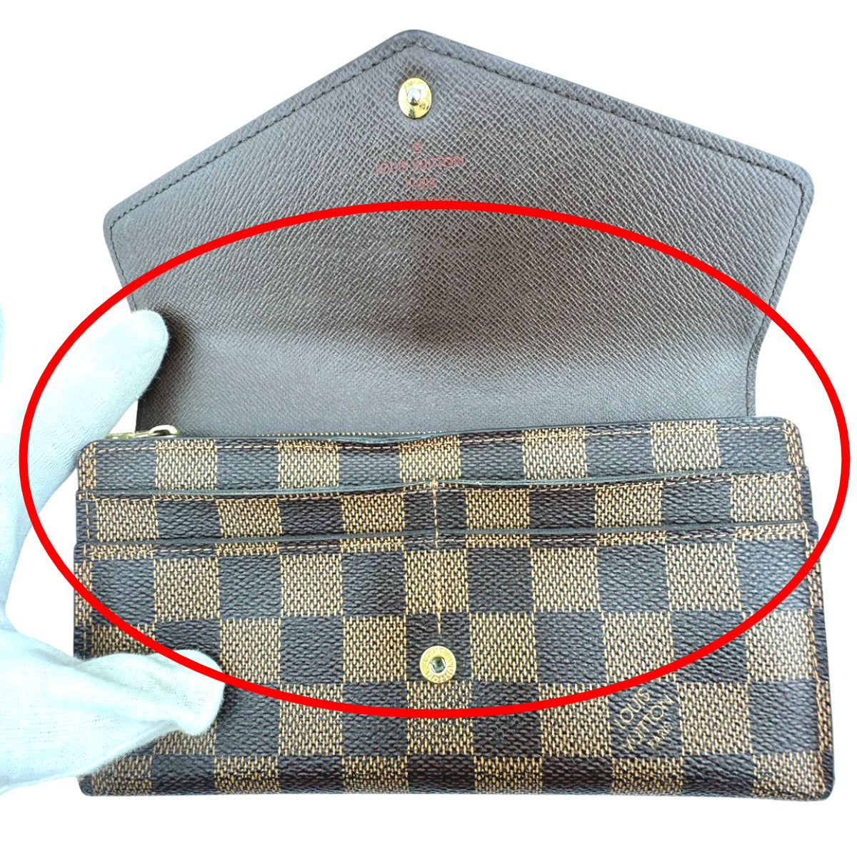 LOUIS VUITTON Long Wallet Purse N63209 Damier canvas Brown Zip Around Damier Portefeuille Sara Women Used Authentic