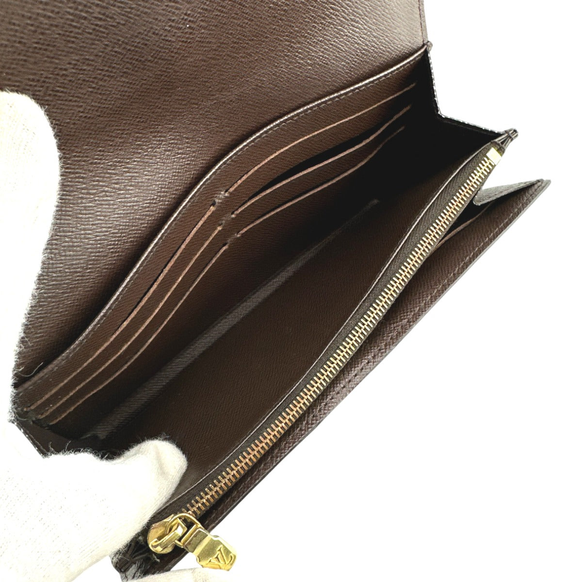 LOUIS VUITTON Long Wallet Purse N63209 Damier canvas Brown Zip Around Damier Portefeuille Sara Women Used Authentic