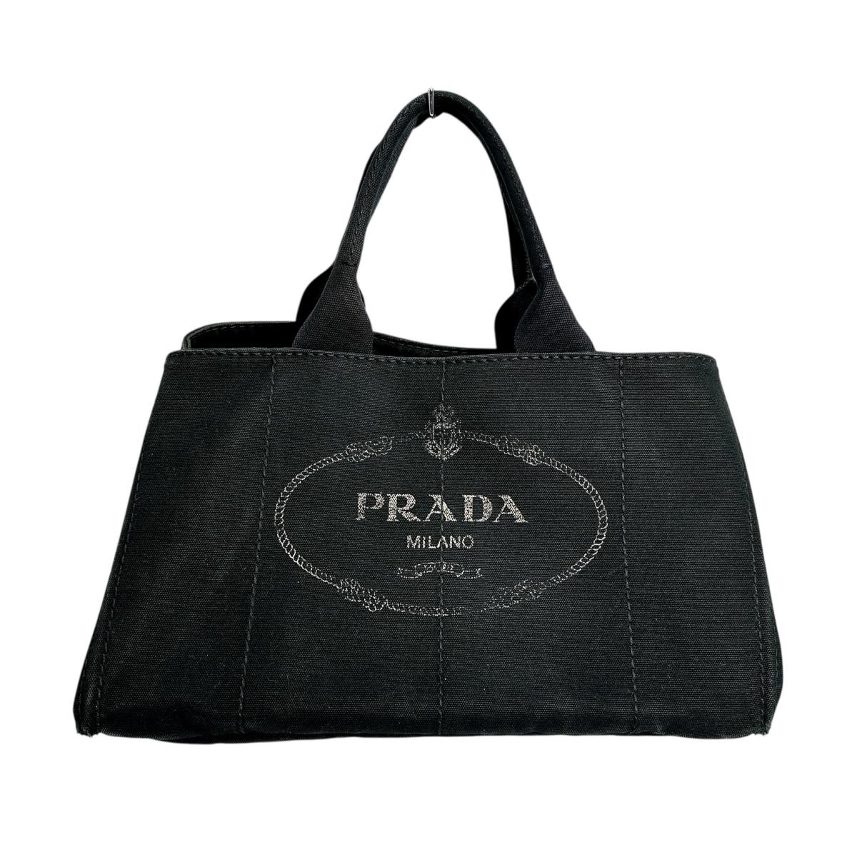 PRADA Tote Bag IBG642 canvas black L size Kanapa GM Women L Used Authentic