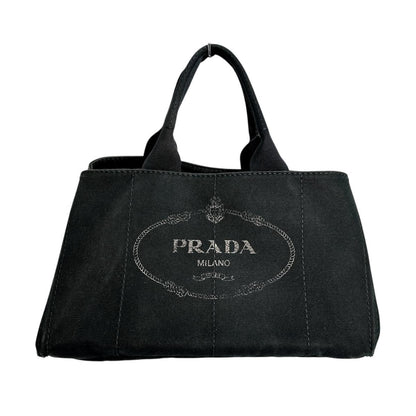 PRADA Tote Bag IBG642 canvas black L size Kanapa GM Women L Used Authentic