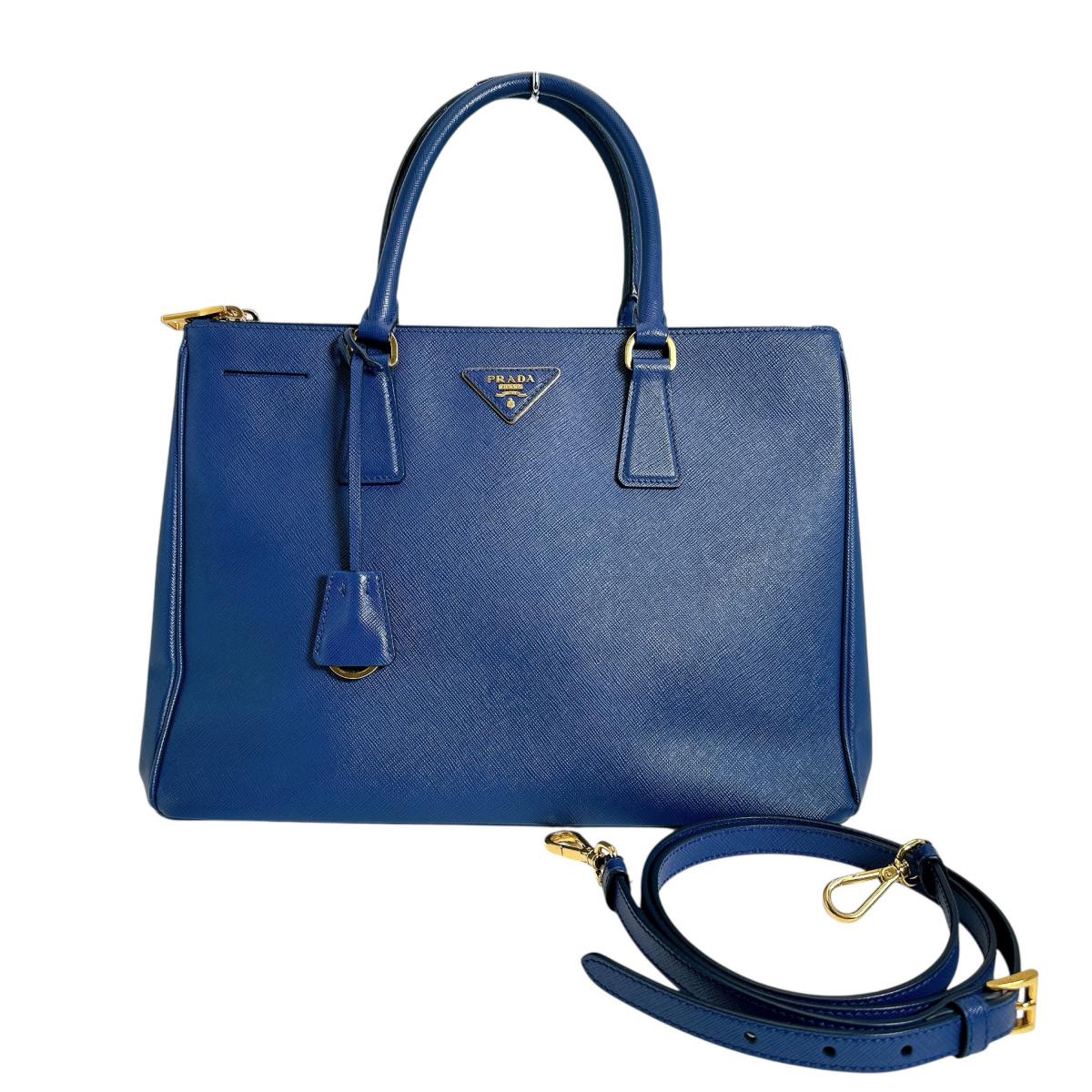PRADA Handbag 1BA786 leather blue Sapphiano Galleria