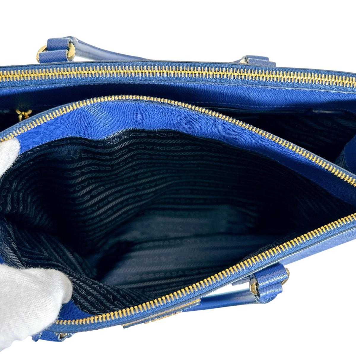 PRADA Handbag 1BA786 leather blue Sapphiano Galleria