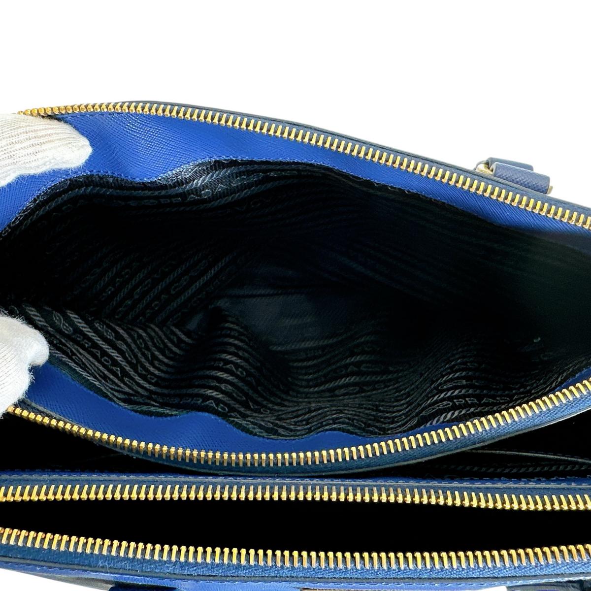 PRADA Handbag 1BA786 leather blue Sapphiano Galleria