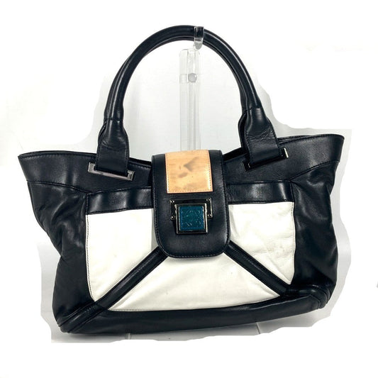 LOEWE Tote Bag leather black logo anagram Women Used Authentic