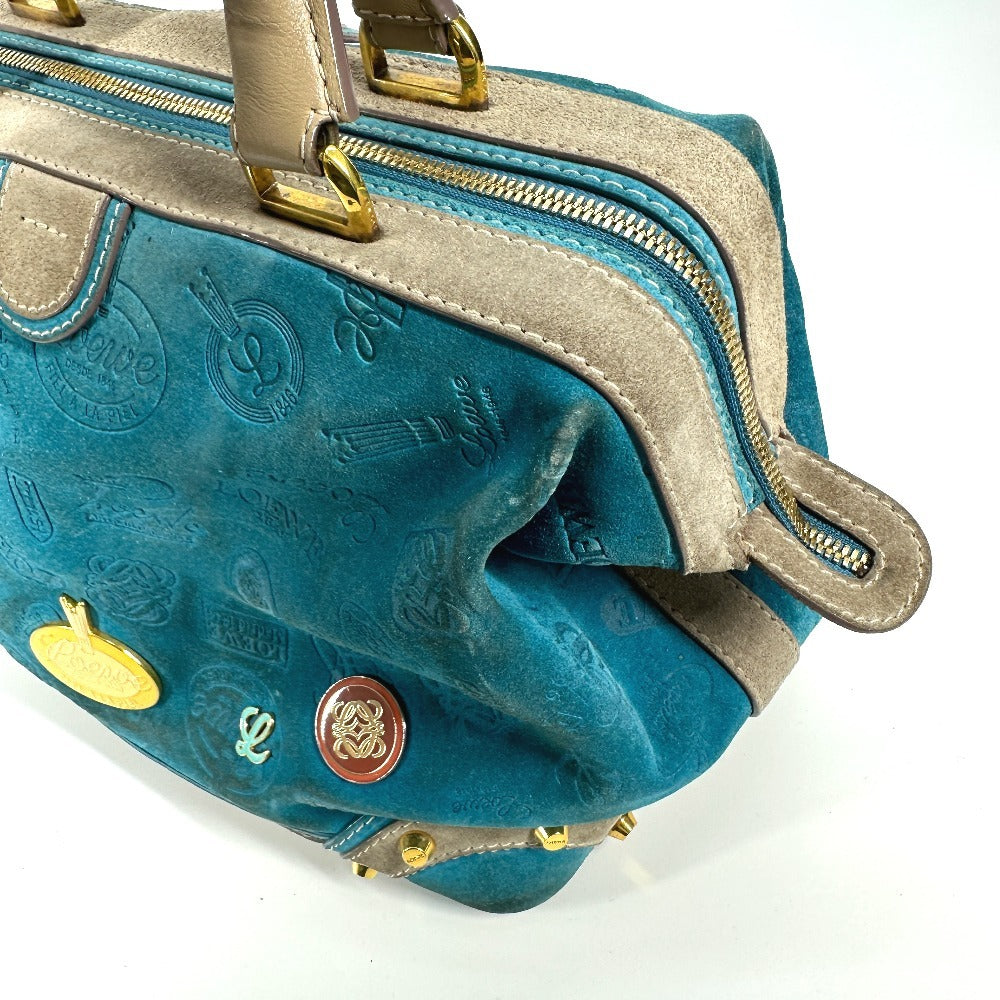 LOEWE Boston Duffel bag Leather / suede blue 160th anniversary Women Used Authentic