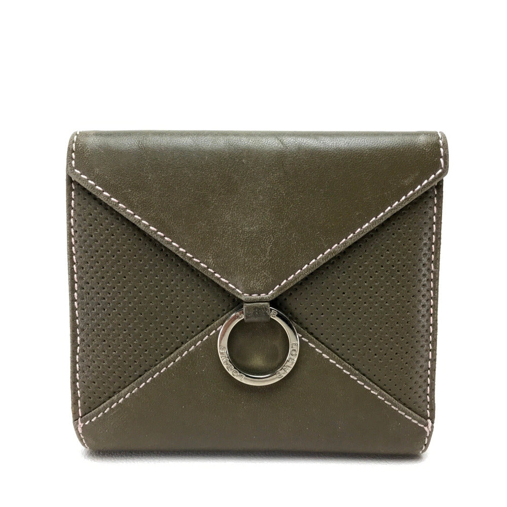 LOEWE Folded wallet lambskin khaki W Hook Wallet Short wallet with snap fastener Women Used Authentic