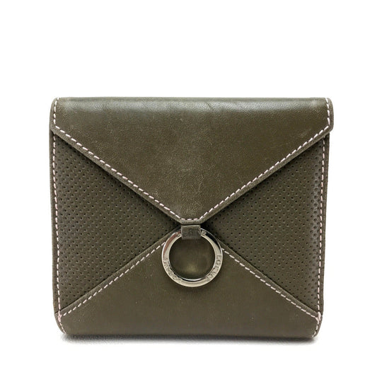 LOEWE Folded wallet lambskin khaki W Hook Wallet Short wallet with snap fastener Women Used Authentic