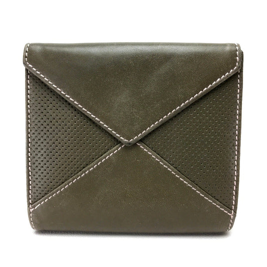 LOEWE Folded wallet lambskin khaki W Hook Wallet Short wallet with snap fastener Women Used Authentic