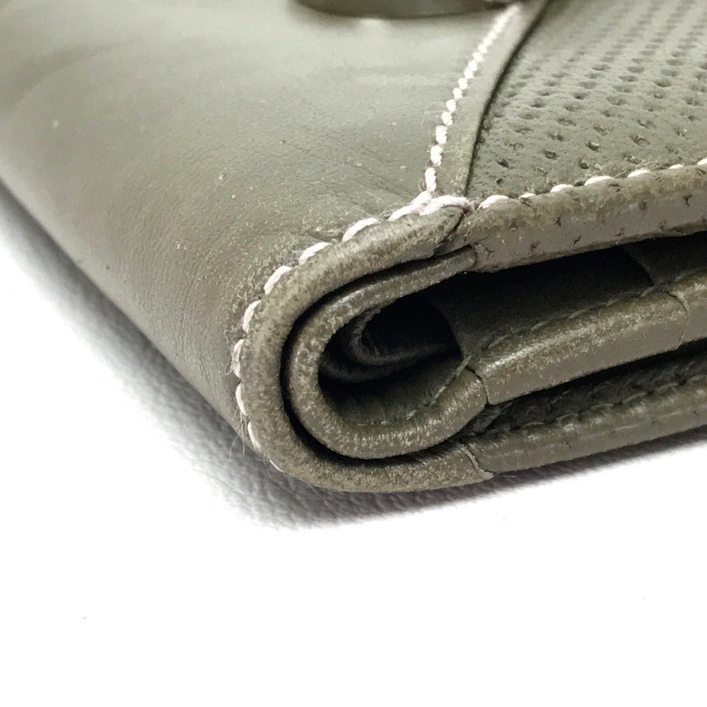 LOEWE Folded wallet lambskin khaki W Hook Wallet Short wallet with snap fastener Women Used Authentic