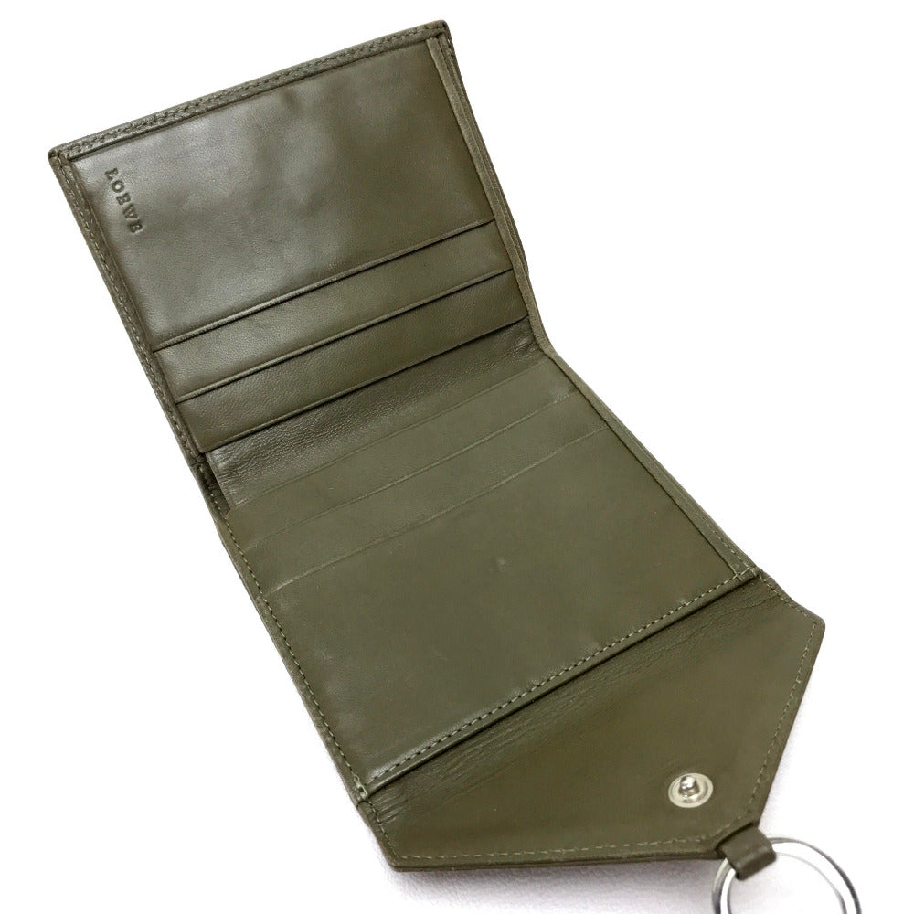 LOEWE Folded wallet lambskin khaki W Hook Wallet Short wallet with snap fastener Women Used Authentic