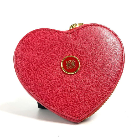 LOEWE Coin case 118.30.949 leather Red Anagram logo heart Women Used Authentic