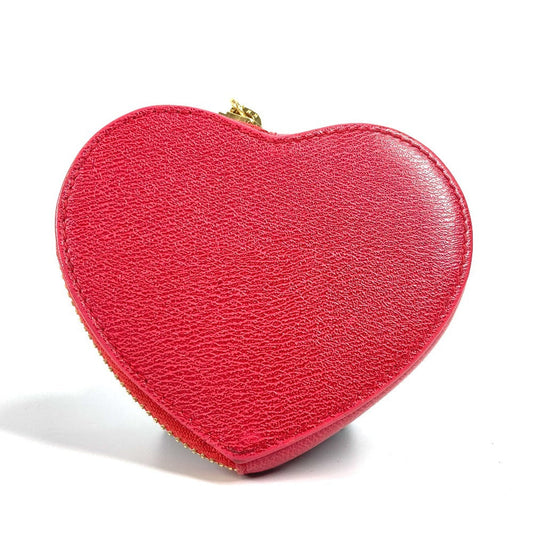 LOEWE Coin case 118.30.949 leather Red Anagram logo heart Women Used Authentic