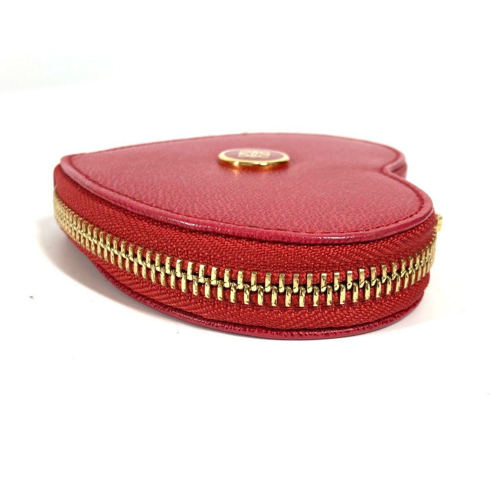 LOEWE Coin case 118.30.949 leather Red Anagram logo heart Women Used Authentic