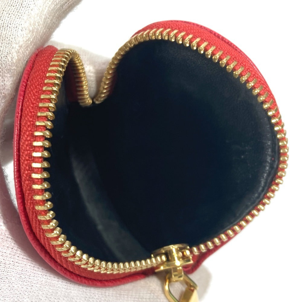 LOEWE Coin case 118.30.949 leather Red Anagram logo heart Women Used Authentic