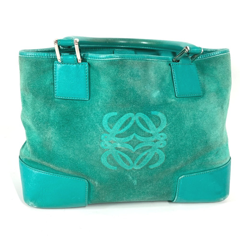 LOEWE Tote Bag Leather / suede green Anagram logo Women Used Authentic
