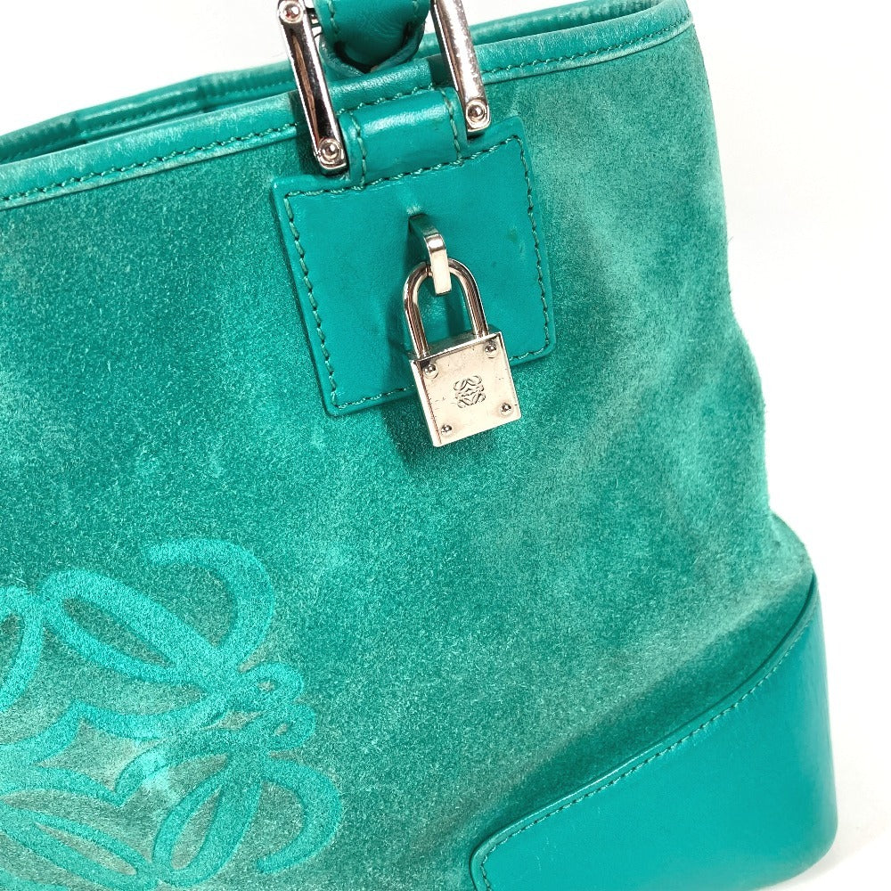 LOEWE Tote Bag Leather / suede green Anagram logo Women Used Authentic