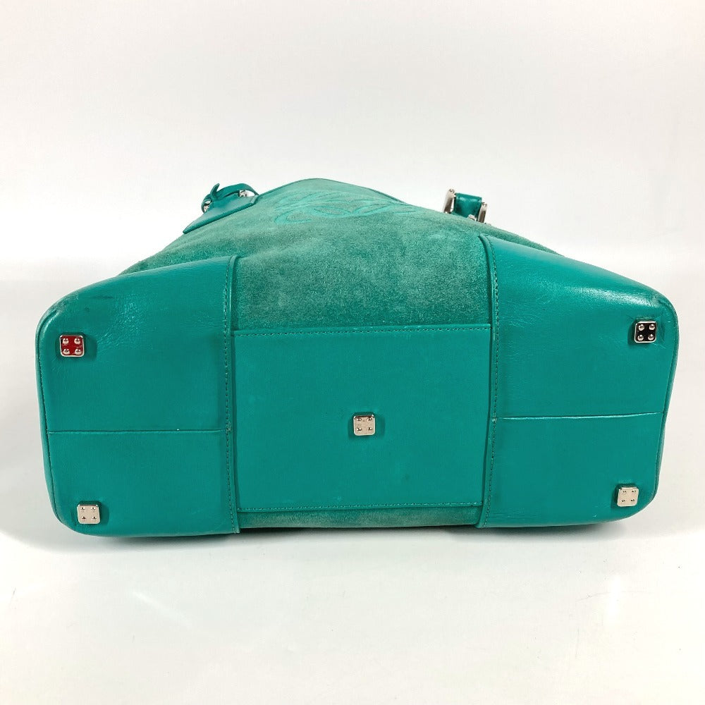 LOEWE Tote Bag Leather / suede green Anagram logo Women Used Authentic