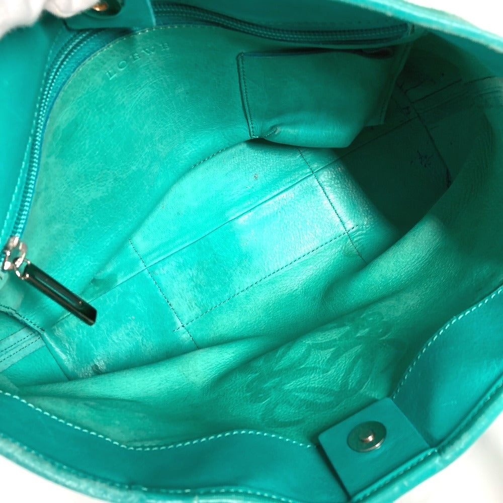 LOEWE Tote Bag Leather / suede green Anagram logo Women Used Authentic