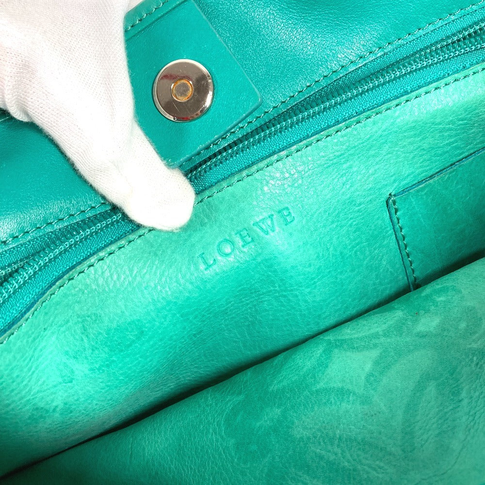 LOEWE Tote Bag Leather / suede green Anagram logo Women Used Authentic
