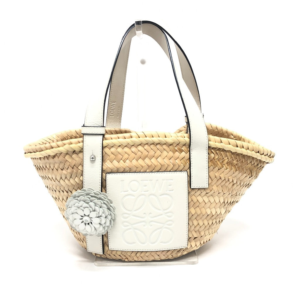 LOEWE Tote Bag 327.02.S92 straw beige Anagram with stud flowers Women Used Authentic
