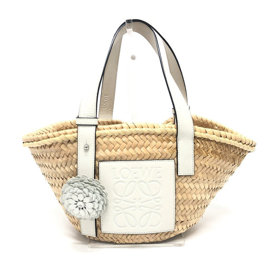 LOEWE Tote Bag 327.02.S92 straw beige Anagram with stud flowers Women Used Authentic