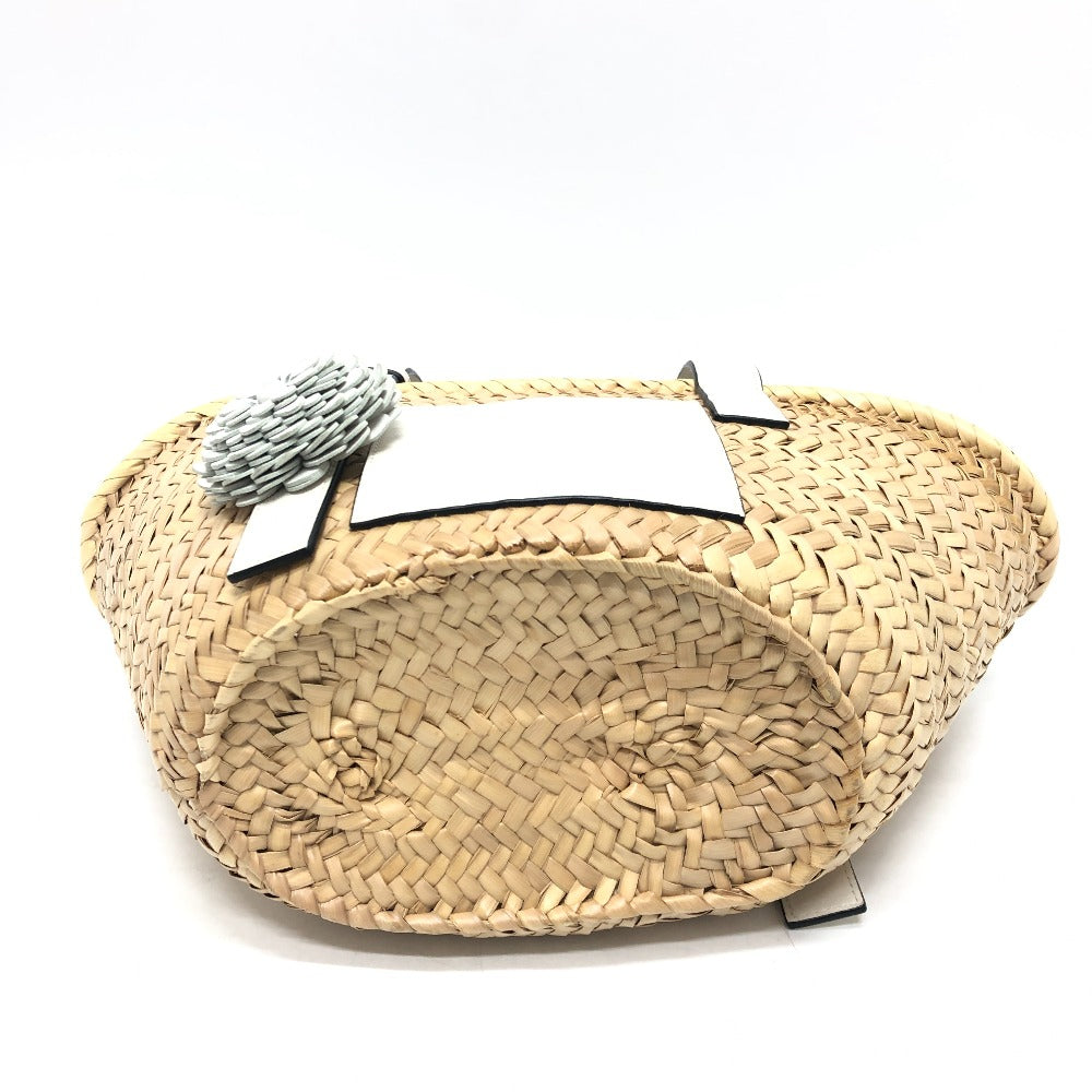 LOEWE Tote Bag 327.02.S92 straw beige Anagram with stud flowers Women Used Authentic