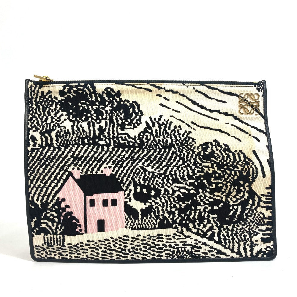 LOEWE Clutch bag Canvas, Leather black T pouch John Allen John Allen Women Used Authentic