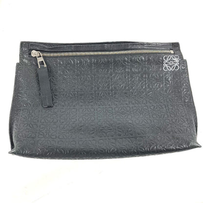 LOEWE Clutch bag leather black pouch bag Anagram T Pouch mens Used Authentic
