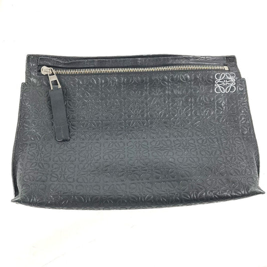 LOEWE Clutch bag leather black pouch bag Anagram T Pouch mens Used Authentic