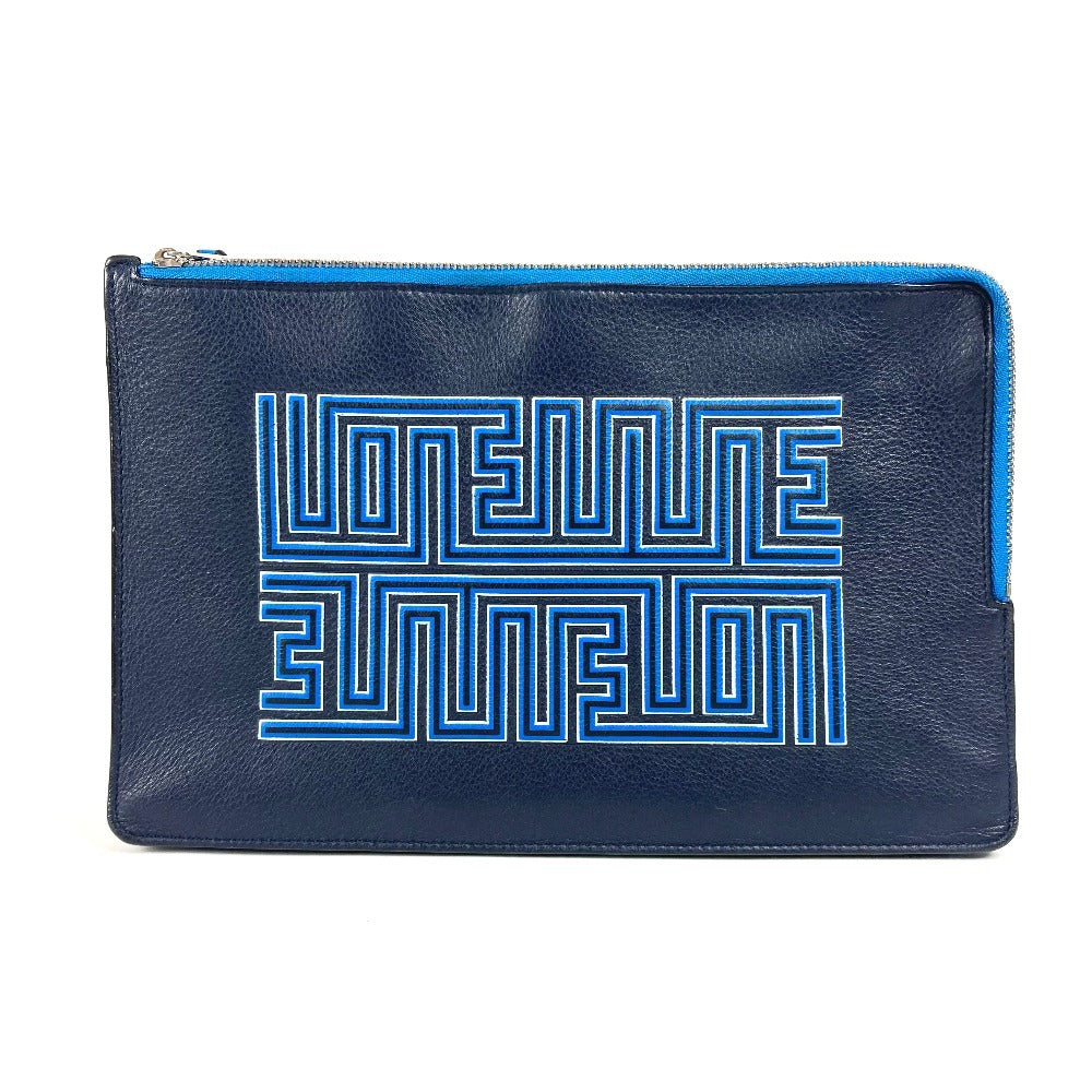 LOEWE Clutch bag leather blue logo unisex(Unisex) Used Authentic