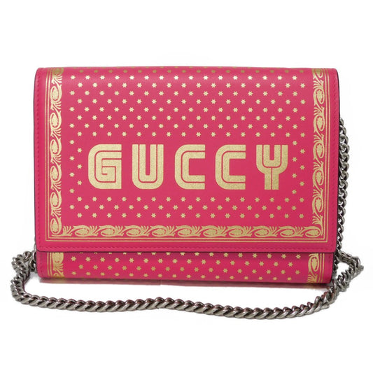 GUCCI Shoulder Bag 524967 Smooth Calfskin Leather pink Star 2WAY Clutch Bag SEGA Sega logo GUCCY Print Chain Wallet Bag Women Used Authentic