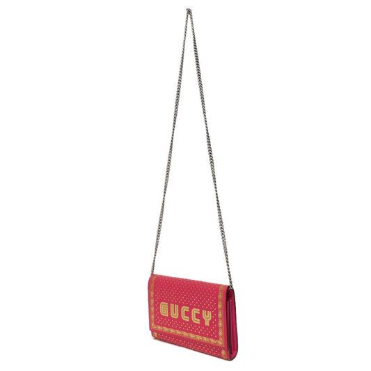 GUCCI Shoulder Bag 524967 Smooth Calfskin Leather pink Star 2WAY Clutch Bag SEGA Sega logo GUCCY Print Chain Wallet Bag Women Used Authentic