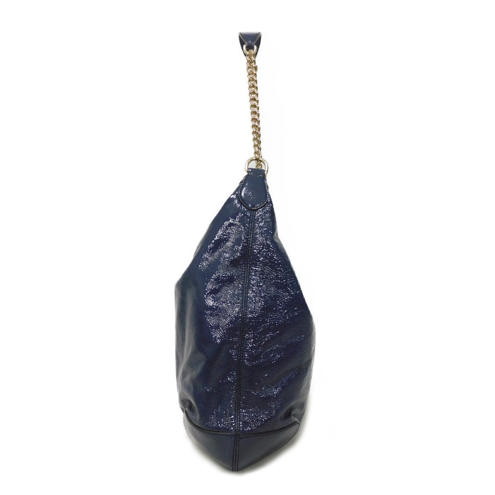 GUCCI Shoulder Bag 326706 Patent leather Navy Patent Tassel ChainShoulder Interlocking G Soho Chain Bag Women Used Authentic