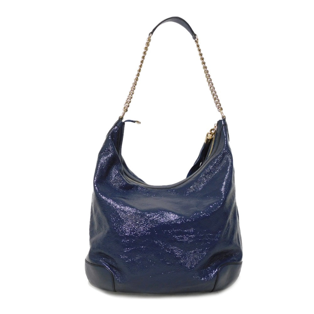 GUCCI Shoulder Bag 326706 Patent leather Navy Patent Tassel ChainShoulder Interlocking G Soho Chain Bag Women Used Authentic