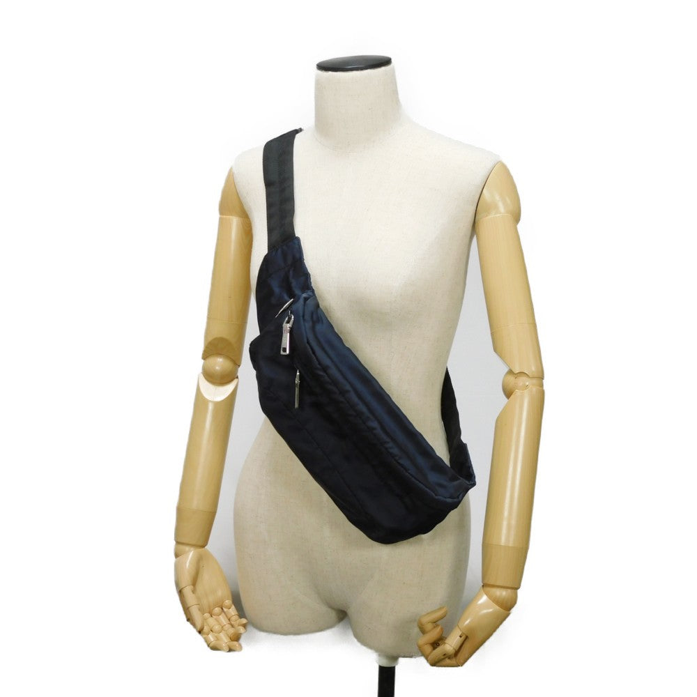 PRADA Sling bag 2VL004 Nylon Navy logo rubber waist pouch Shoulder Bag 018 Sports Tessuto Fanny Pack mens Used Authentic