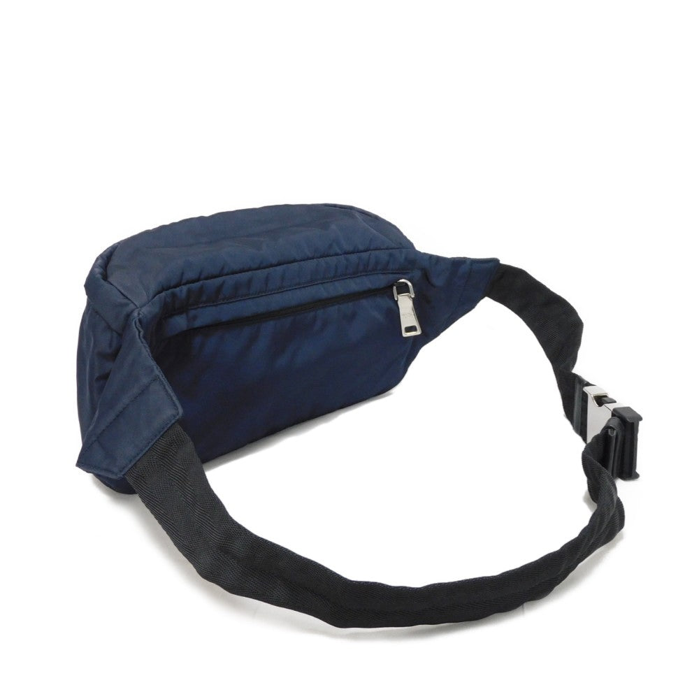 PRADA Sling bag 2VL004 Nylon Navy logo rubber waist pouch Shoulder Bag 018 Sports Tessuto Fanny Pack mens Used Authentic