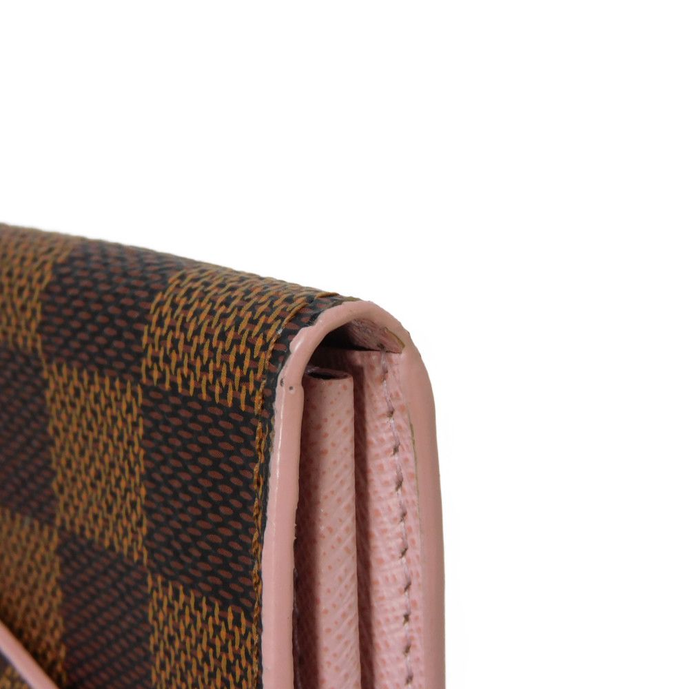 LOUIS VUITTON Long Wallet Purse N60249 Damier canvas x grain leather (embossed) Rose valerine Brown Gold Pink New Bifold Wallet Damier Studs Portefeuille Sarah Women Used Authentic