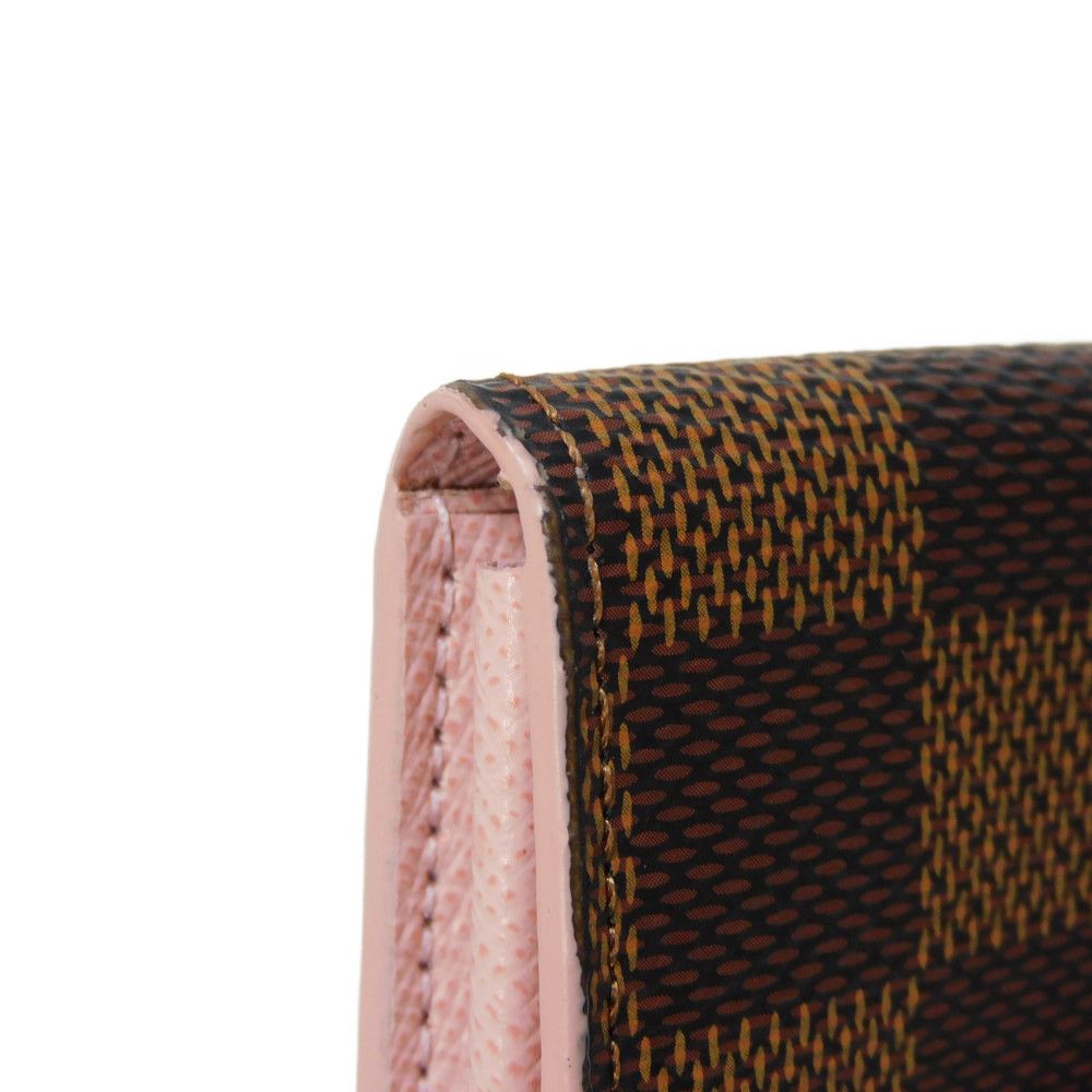 LOUIS VUITTON Long Wallet Purse N60249 Damier canvas x grain leather (embossed) Rose valerine Brown Gold Pink New Bifold Wallet Damier Studs Portefeuille Sarah Women Used Authentic