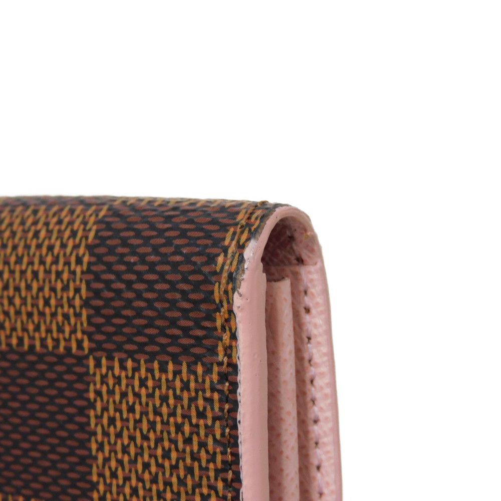 LOUIS VUITTON Long Wallet Purse N60249 Damier canvas x grain leather (embossed) Rose valerine Brown Gold Pink New Bifold Wallet Damier Studs Portefeuille Sarah Women Used Authentic