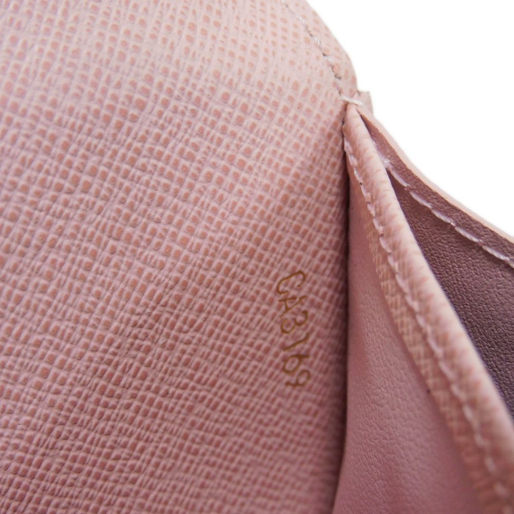 LOUIS VUITTON Long Wallet Purse N60249 Damier canvas x grain leather (embossed) Rose valerine New Brown Gold Pink Bifold Wallet Damier Studs Portefeuille Sarah Women Used Authentic